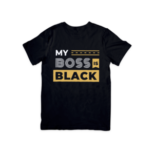 My Boss is Black Tee, White & Gold Print